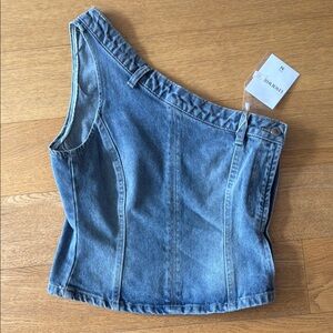 Blue One-Shoulder Denim Top
